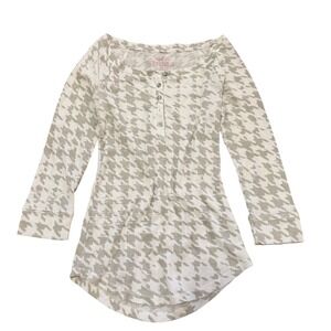 Vintage Mudd Houndstooth Thermal‎ Henley Top Y2K Grunge Waffle Knit Small